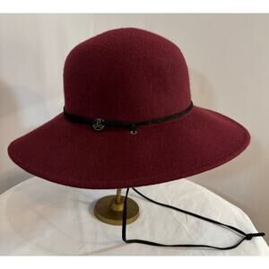 prAna Wool Felt Cloche Hat Burgundy Wide Brim Boho Chin Strap 22”